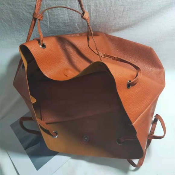 Camel Vegan Leather Tote Bag Wallet Set - Picture 3 of 7